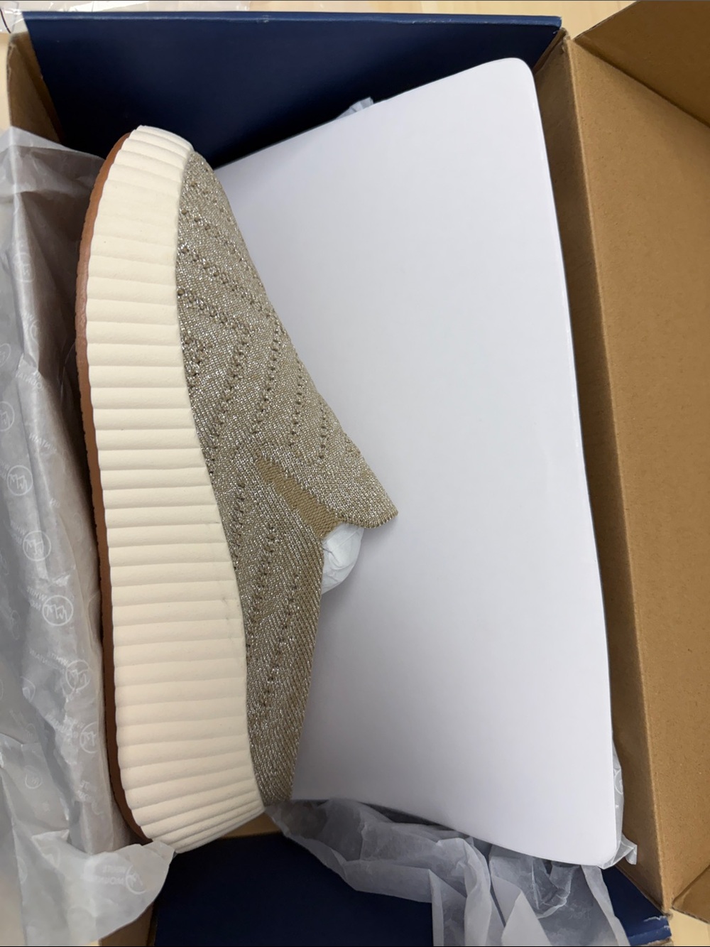 White Mountain Women's Slip-On Knit Sneaker in Beige and Cream